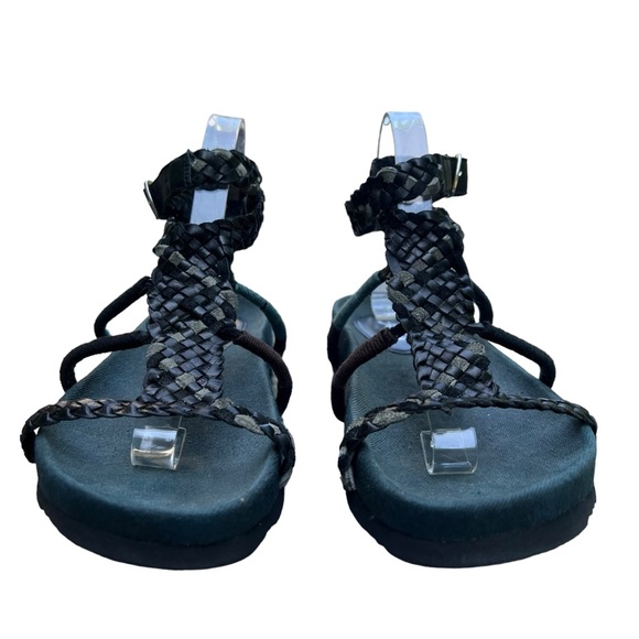 Free People Denali Woven Leather Braided Ankle Wrap Sandal Size 39 Black & Green - Picture 6 of 16